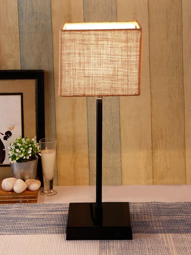 Buy K72, Devansh Square Beige Jute Shade Table Lamp with Iron Base