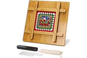 ULOI 13”Crochet Blocking Board - Upgraded Style with 4 Tension Rods and 20 Pegs – Blocking Boards for Crochet Projects, Ideal for Granny Square Card Deck Users （Natural Colour）