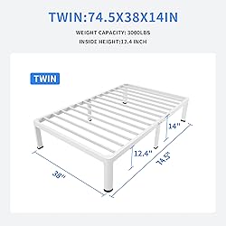 MAF 14 Inch Twin Metal Platform Bed Frame White