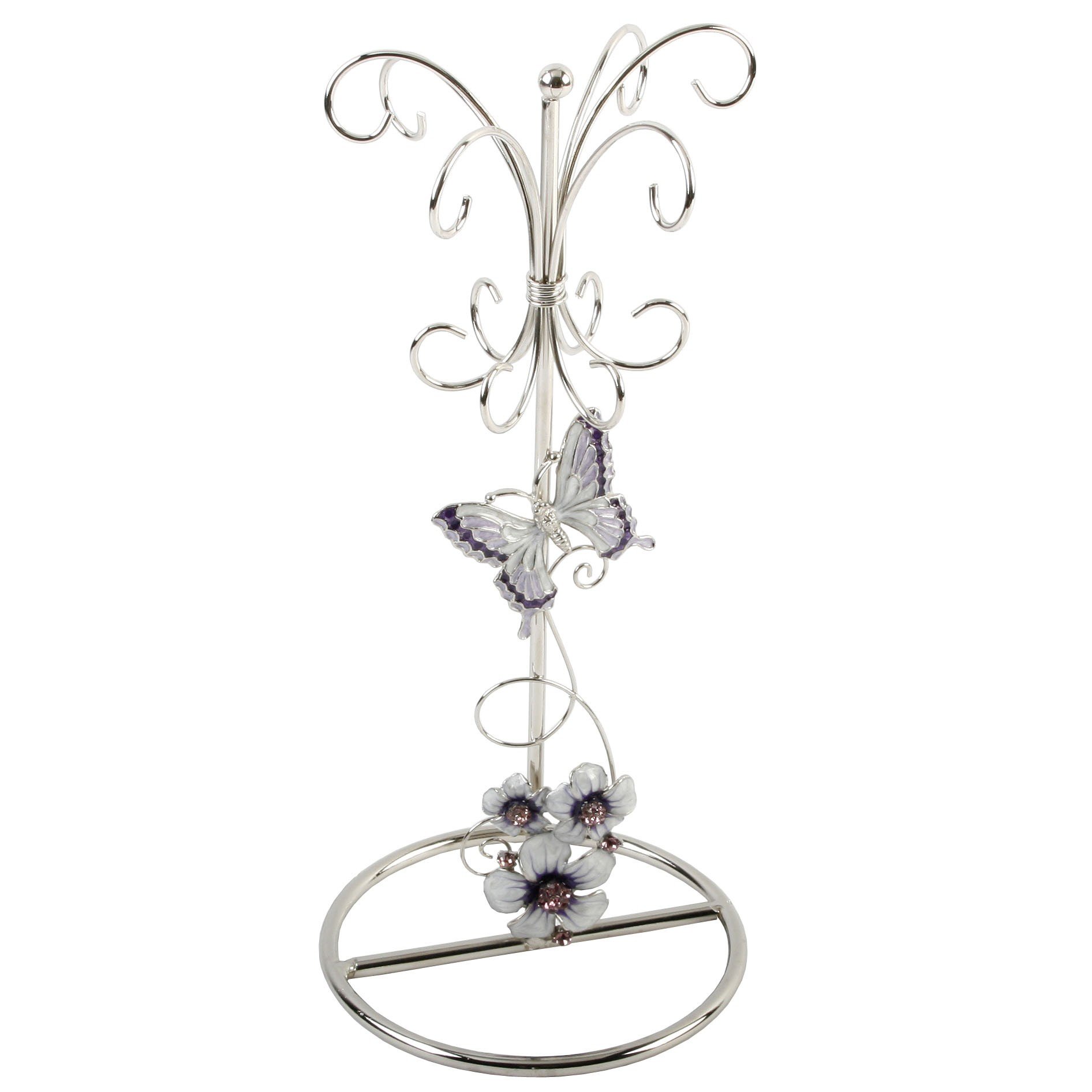 Juliana Glass Jewellery Holder Purple Butterfly/Flowers/Crystal