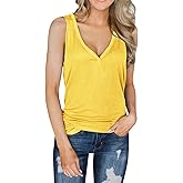 Dellytop Womens V Neck Tank Tops Sleeveless Henley Shirts Button Up Ribbed Long Tunic Tees