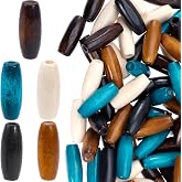 Pndeyo 50pcs Oval Wooden Beads for Crafts, Large Hole Natural Wood Hair Bead, Vintage Wooden Spacer Accessories for Macrame Necklace Bracelet DIY Craft Handmade Decor- 5 Colors