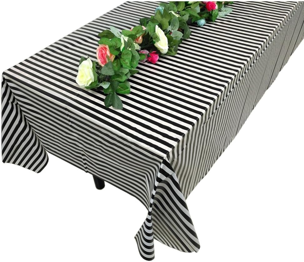 Best black and white stripe plastic table cloth