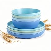 Mfacoy Wheat Straw Kids Plates and Bowls Set, Unbreakable Kids Dinnerware Set - 4 Pcs 7.75" Dinner Plates &amp; 4 Pcs 18 oz Cereal Bowls, BPA Free, Microwave &amp; Dishwasher Safe, Reusable Childrens Dishes