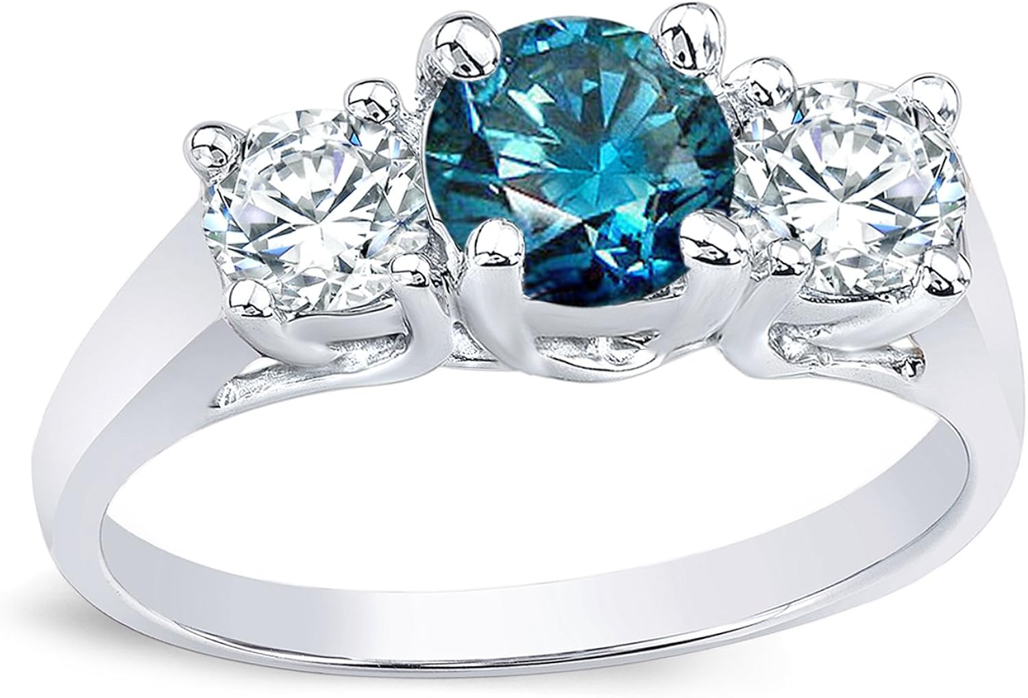 18k Gold Roundcut ThreeStone Blue Diamond Engagement Ring (1 1/2 cttw, Blue, HI, I1I2) Size