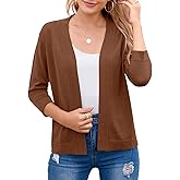 Bettysays Women's 3/4 Sleeve Open Front Cropped Cardigan Sweater Elegant Shrugs for Women