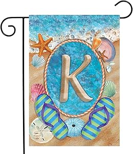Briarwood Lane Summer Monogram Letter K Garden Flag Flip Flops Seashells 12.5" x 18"