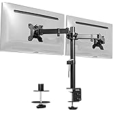 VIVO Dual Monitor Desk Mount, Holds 2 Computer Screens up to 30 inches and 22lbs Each, Heavy Duty Fully Adjustable Steel Stand with C-Clamp and Grommet, Black, STAND-V002