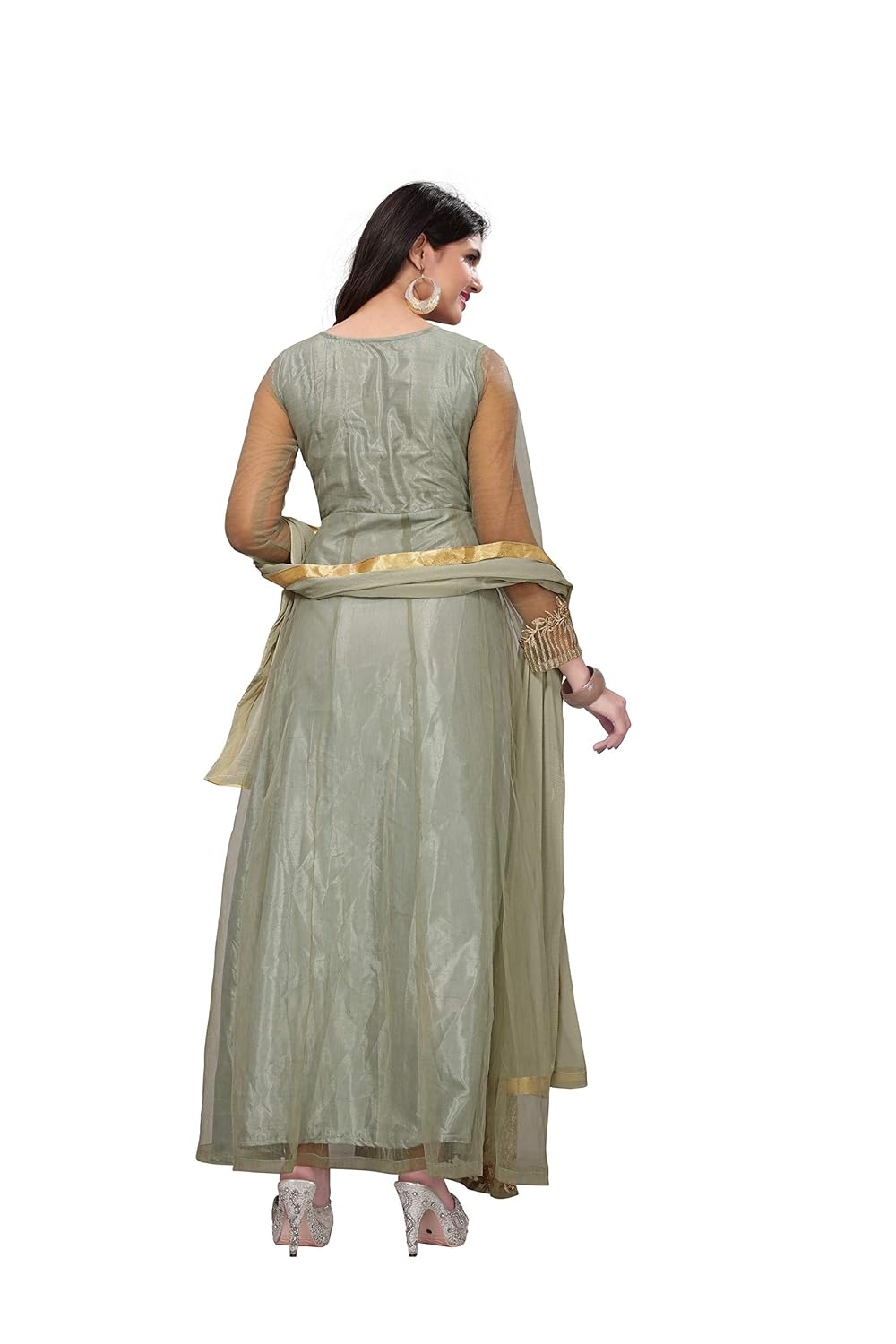 infotech women's santoon & net anarkali gown.semi-stiched.