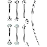 Ruifan 16g Rook Piercing Jewelry Titanium Internally Threaded Opal CZ Ball Spike Curved Barbell Eyebrow Tragus Helix Conch Lobe Labret Earrings Lip Rings Body Piercing Jewelry For Women Men 6mm-10mm