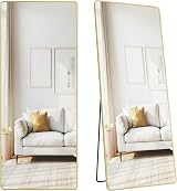 SONGMICS Full Length Mirror 165x60 cm Rectangle with Stand Pale Gold