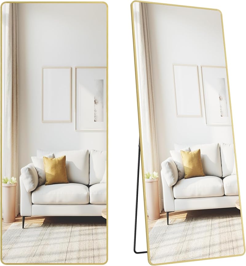 SONGMICS Full Length Mirror 165x60 cm Rectangle with Stand Pale Gold