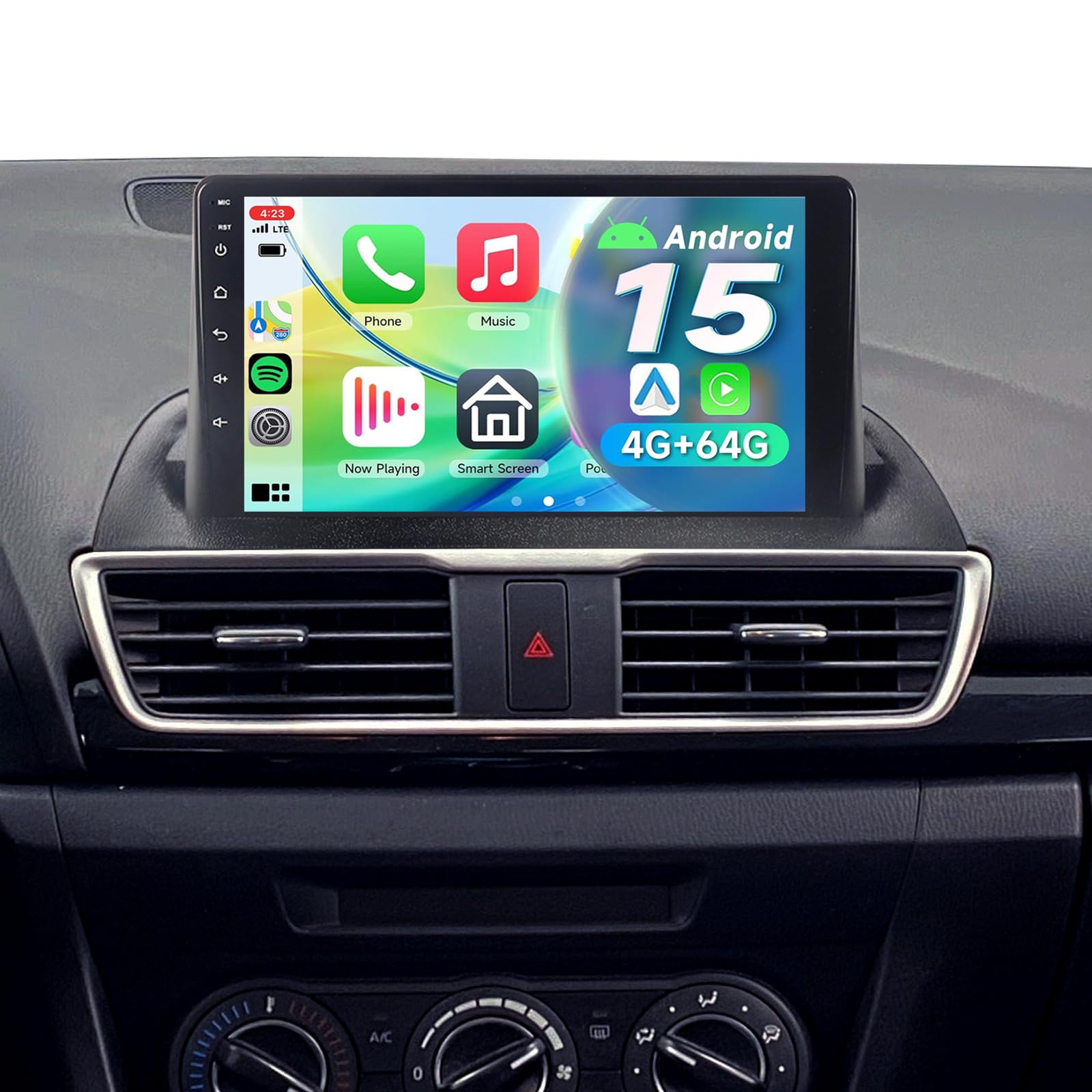 Photo 1 of ASURE 4+64G Car Stereo Radio for Mazda 3 2014-2018 Low-end w/o OEM Screen,9” 1280×800 HD Touchscreen, Wireless CarPlay & Android Auto,Android 15,WiFi 6 Dual Band,Bluetooth,Backup Camera