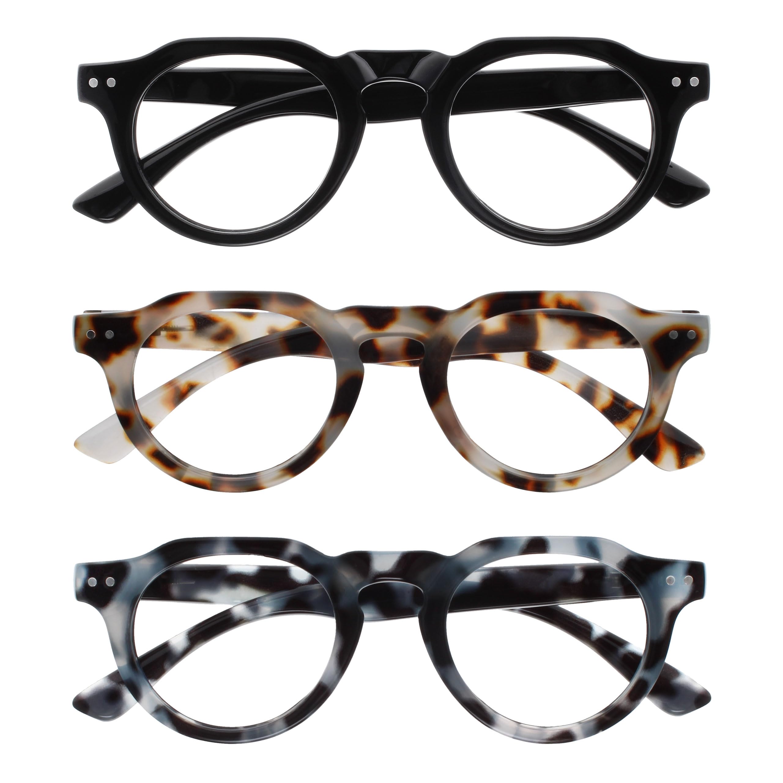 OPULIZE RIO Blue Light Blocking Reading Glasses - 3-Pack - Flat Top Frame - Black, Brown & Blue Tortoiseshell - Mens Womens - Spring Hinges - BBB53-123 - +2.00