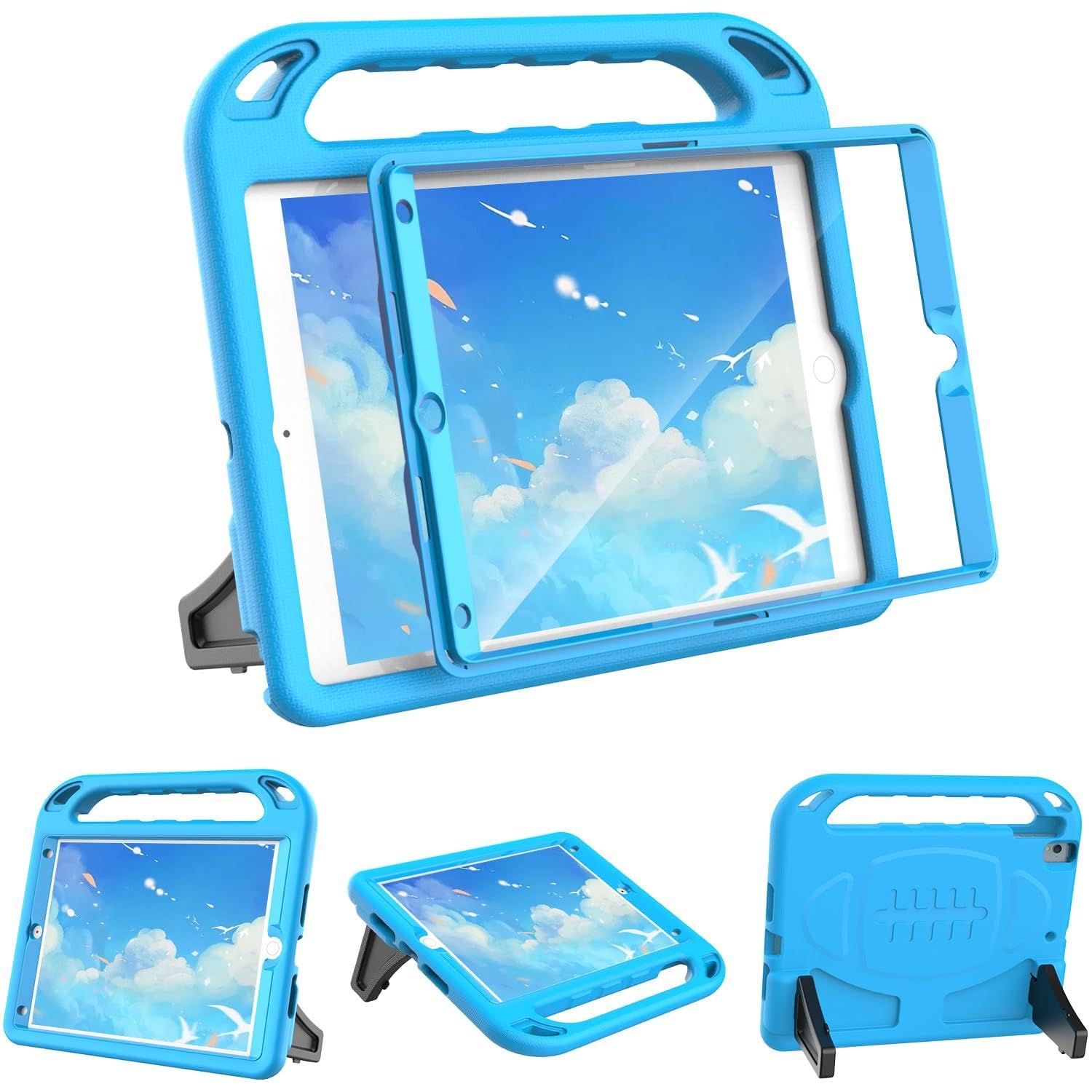 SINSO Kids Case for ipad 9th Generation 2021/ iPad 8th Generation 2020/ iPad 7th Generation 2019 10.2 inch ipad Cover Built-in Screen Protector, Shockproof Convertible Handle Stand, Blue