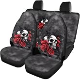 Wunvihay Car Seat Cover Sets, Universal Front and Rear Seat Cushion Protector for Cars, All Weather Auto Seat Protector, Universal Fit Car Interior Accessories(Gothic Rose Skull Butterfly)