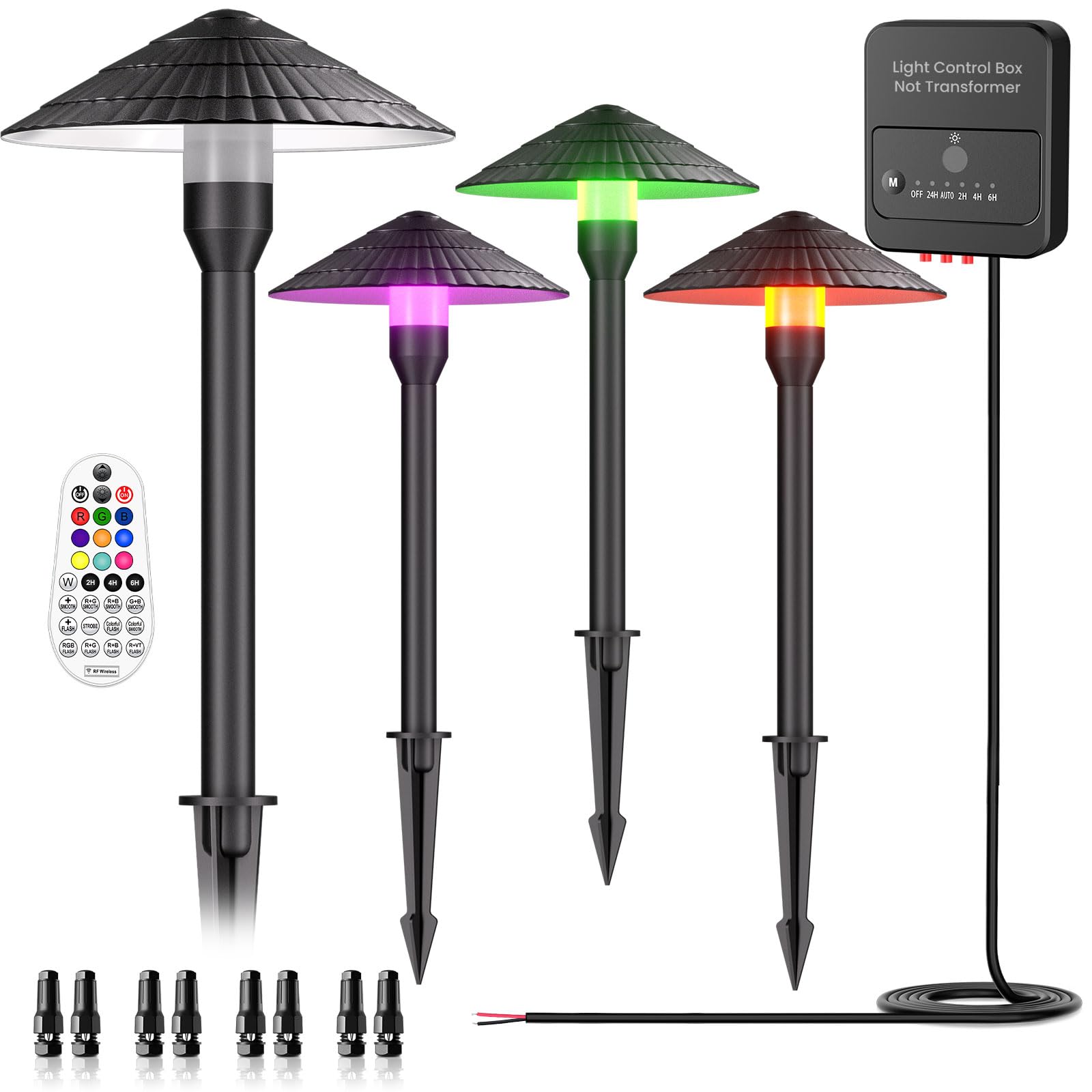 Photo 1 of SOROP RGBW Low Voltage Landscape Lights 5W Color Changing Pathway Lights 12-24V Dusk to Dawn Timer Cast-Aluminum Multi-Color Landscape Path Lighting IP66 Waterproof for Halloween Christmas, 4 Pack