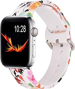 KOREDA Compatible with Apple Watch Band 40mm 38mm, Fadeless Pattern Printed Floral Bands Silicone Replacement Band for iWatch SE & Series 6 & Series 5/4/3/2/1 for Women Men (Ink painting lotus)