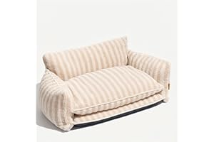 THETIE Double Layer Dog & Cat Sofa Bed，Trendy Striped Lambswool,Breathable Calming Bed, Durable Pet Cuddler with Anti-SlipBottom- Trendy Striped