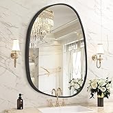 HLFMVWEBlack Irregular Wall Mirror 26''x18'' Asymmetrical Metal Framed Bathroom Modern Decor Mirror for Bedroom Living Room E