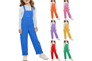 Boys Girls Cotton Bib Overalls Plain Casual School Straight Leg Jumpsuit Sleeveless Cute Preppy Comfort Overalls Bottom