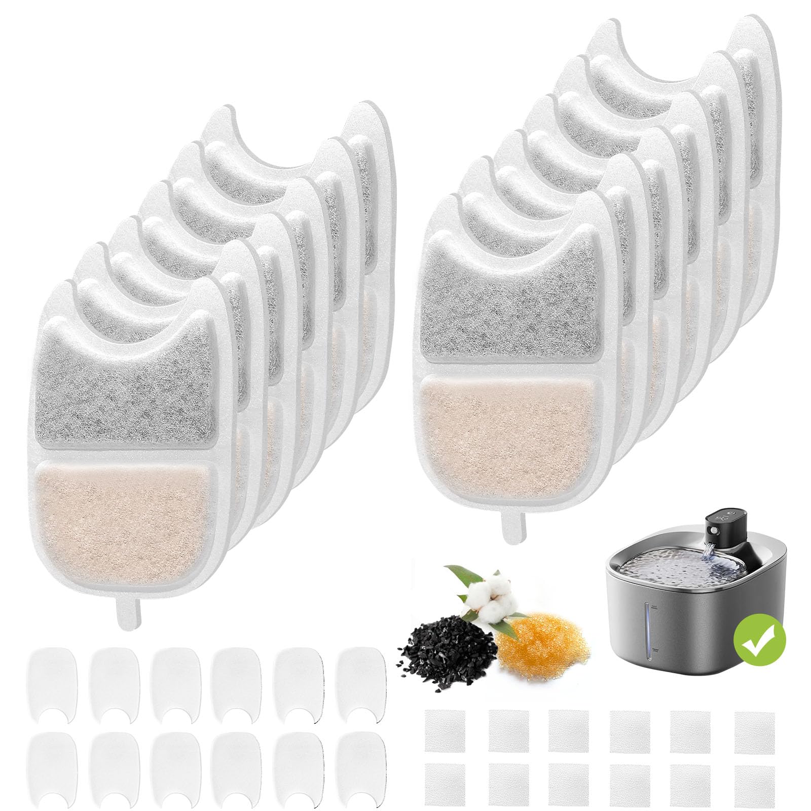 Photo 1 of 12 Set Replacement Filters & Sponges for 135 fl oz/4L Wilreless Cat Water Fountain?Triple Filtration Pet Fountain Filter Replacement Compatible with Feelneedy 4L Wilreless Cat Water Fountain