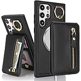 DEYHU for Samsung Galaxy S23 Ultra Phone case with Card Holder with Compatible magsafe Magnetic, Key Chain PU Leather Flip Kickstand Detachable 2-in-1 Wallet case Women Men-Black