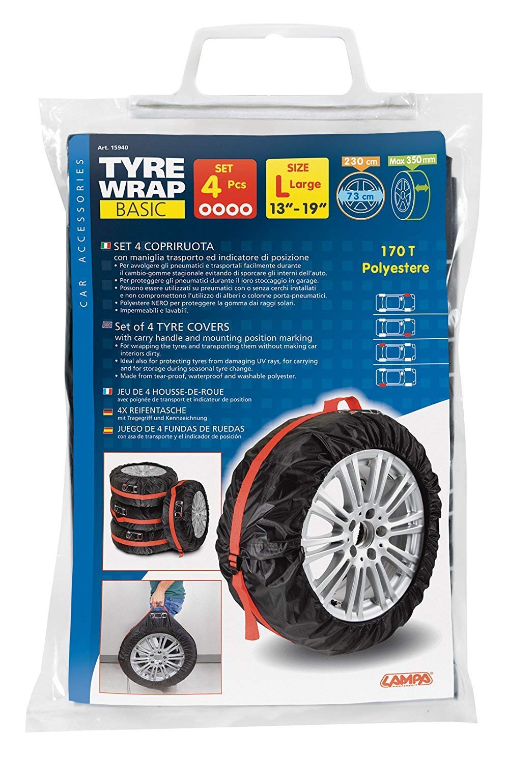 'Lampa Tyre Storage Bag with Handles and marks 13 19 inch, Set of 4
