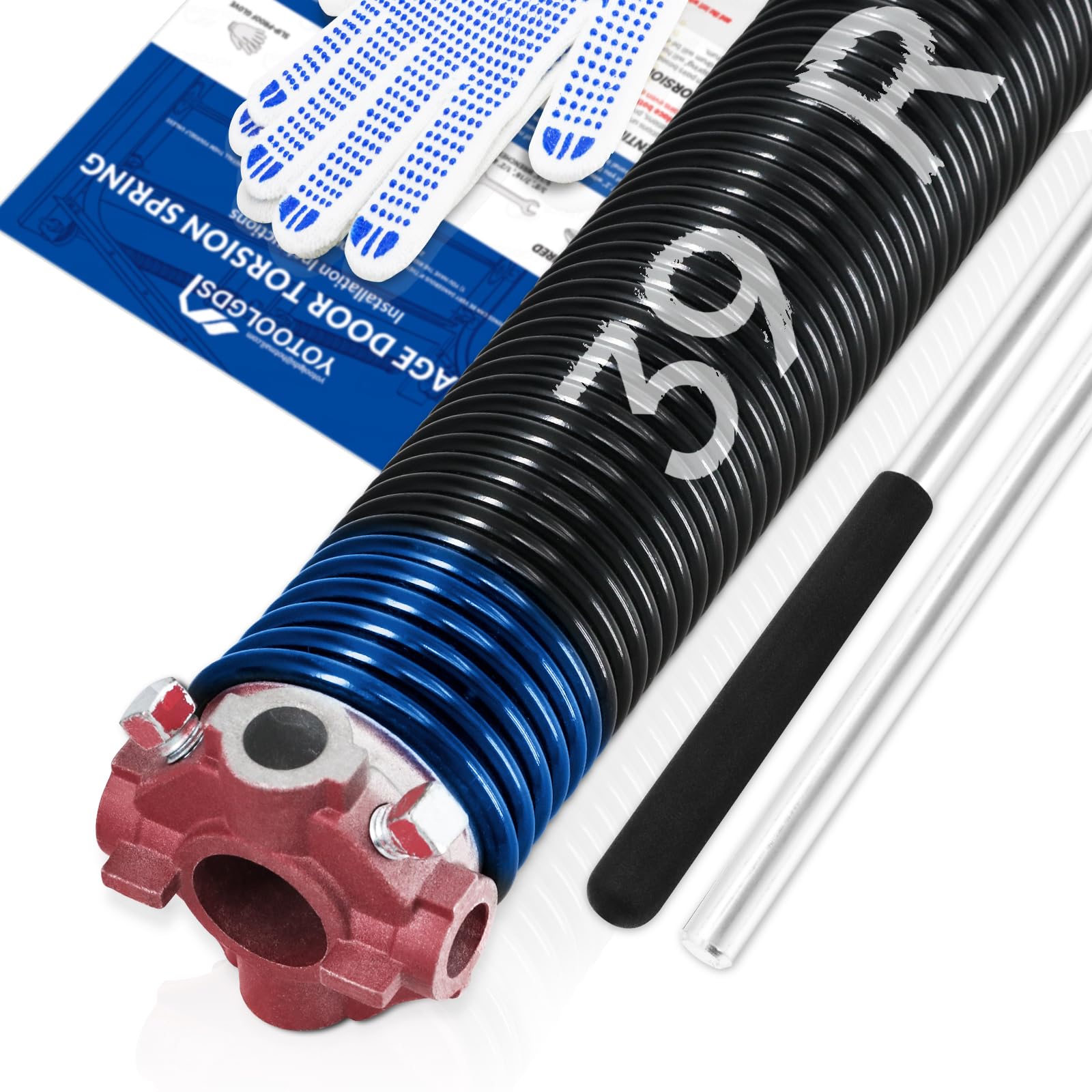 Photo 1 of YoToolGDS Right Hand Wind?Red Cone?2" Garage Door Torsion Spring with Non-Slip Winding Bars & Gloves, High Precision Electrophoresis Black Coated, for Replacement, MIN 16,000 Cycles (0.262x2''x39'')