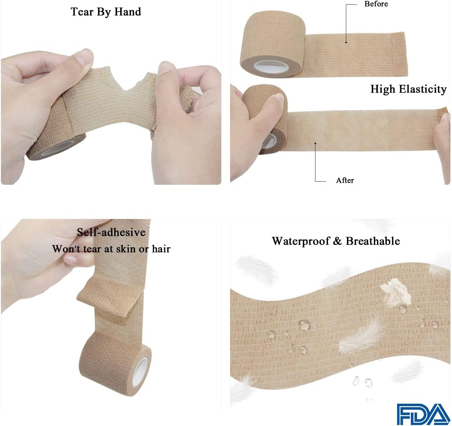 STpro Crepe Bandage 2.5cm x 12 Rolls Skin Elastic Bandage Cohesive Bandages Waterproof Bandage Vet Wrap Support Bandage Cohesive Support Bandage Vets Tape Self Adhesive Bandage - Image 4