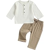 Thorn Tree Toddler Boys Girls Fall Outfits Long Sleeve Button Down Shirt Elastic Waist Pants 2Pcs Little Kids Clothes Set