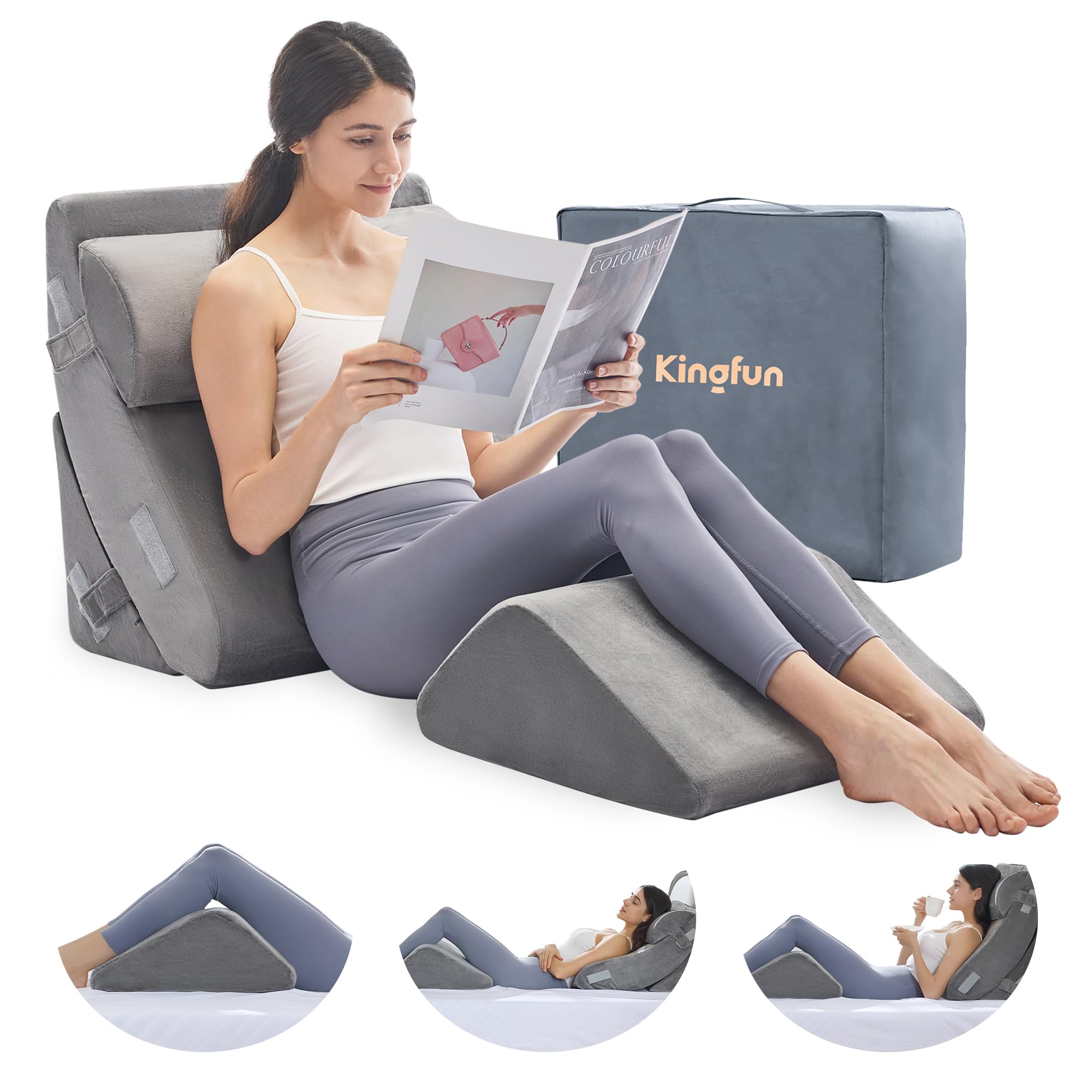 Photo 1 of ***SEE NOTES*** 
Kingfun 4pcs Orthopedic Bed Wedge Pillow Set for Sleeping, Memory Foam for Sleeping,Breathable Triangle Pillow Wedge, Post Surgery Memory Foam for Back, Leg Pain Relief, Sitting