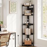 Dripex Corner Shelf with Power Outlets USB Lights 5 Tiers 67 Tall Black view 6