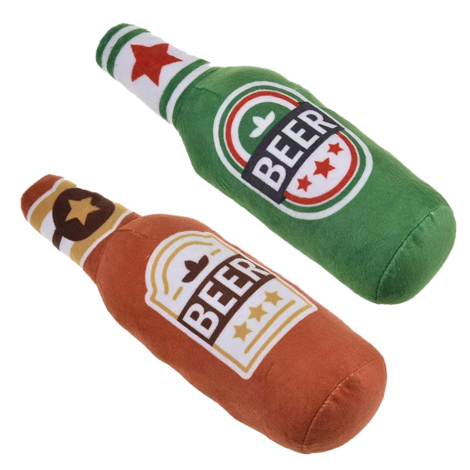 BDHI 2pcs Dog Beer Bottle Plush Toys Squeaky Dog Interactive Play Toy Interactive Dog Chew Toy Beer Bottle Plush Puppy Toys Portable Funny Cute Pet for Small Medium Dogs and Other Pets(Y289-2)