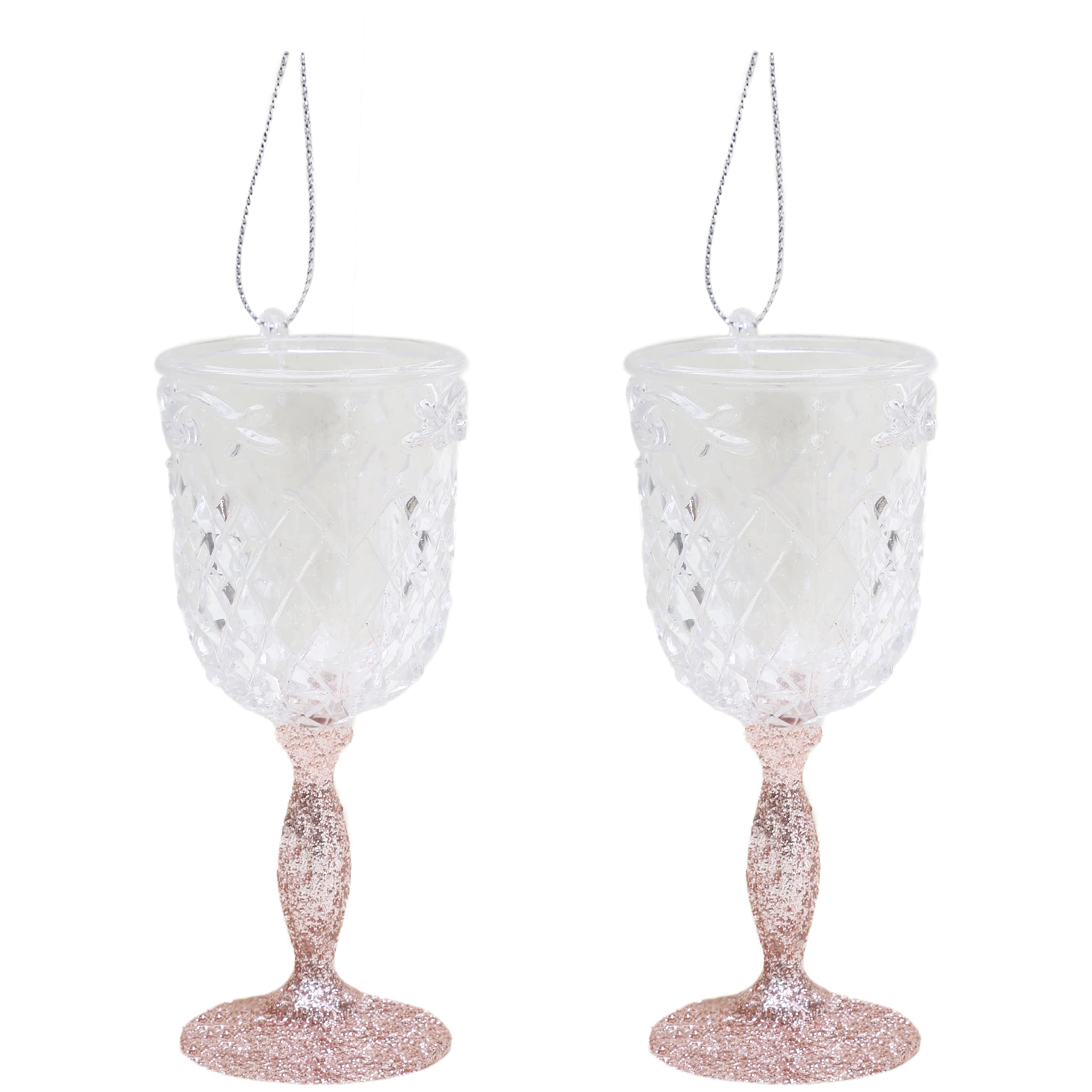 Christmas Concepts® 10cm Glitter Wine Glass Decorations - Luxury Christmas Tree Decorations (Rose Gold, Pack of 2)