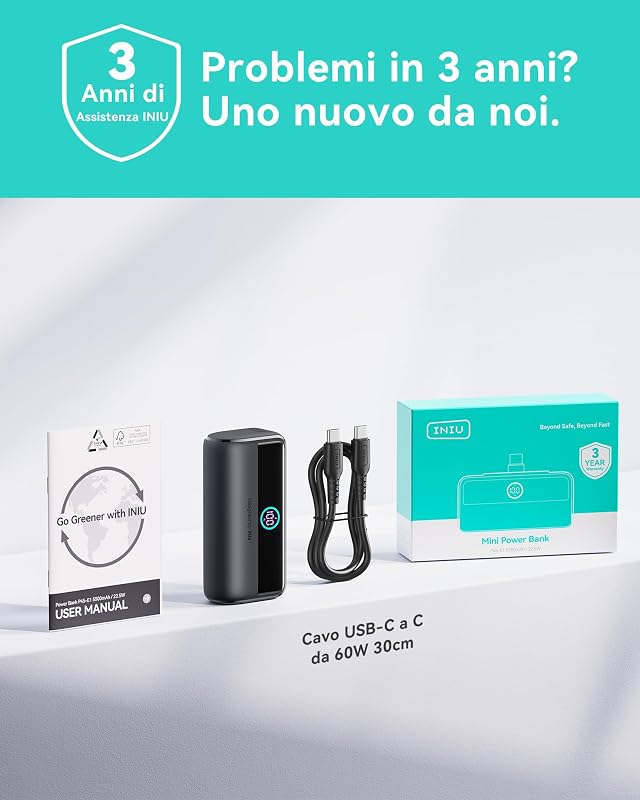 22.5W 5500mAh Power Bank Mini, Caricatore Portatile Pieghevole PD USB-C, Ricarica Rapida Batteria Esterna Mini Powerbank con LED Display iPhone 16 15 14 13 Pro Max Samsung S23 iPad