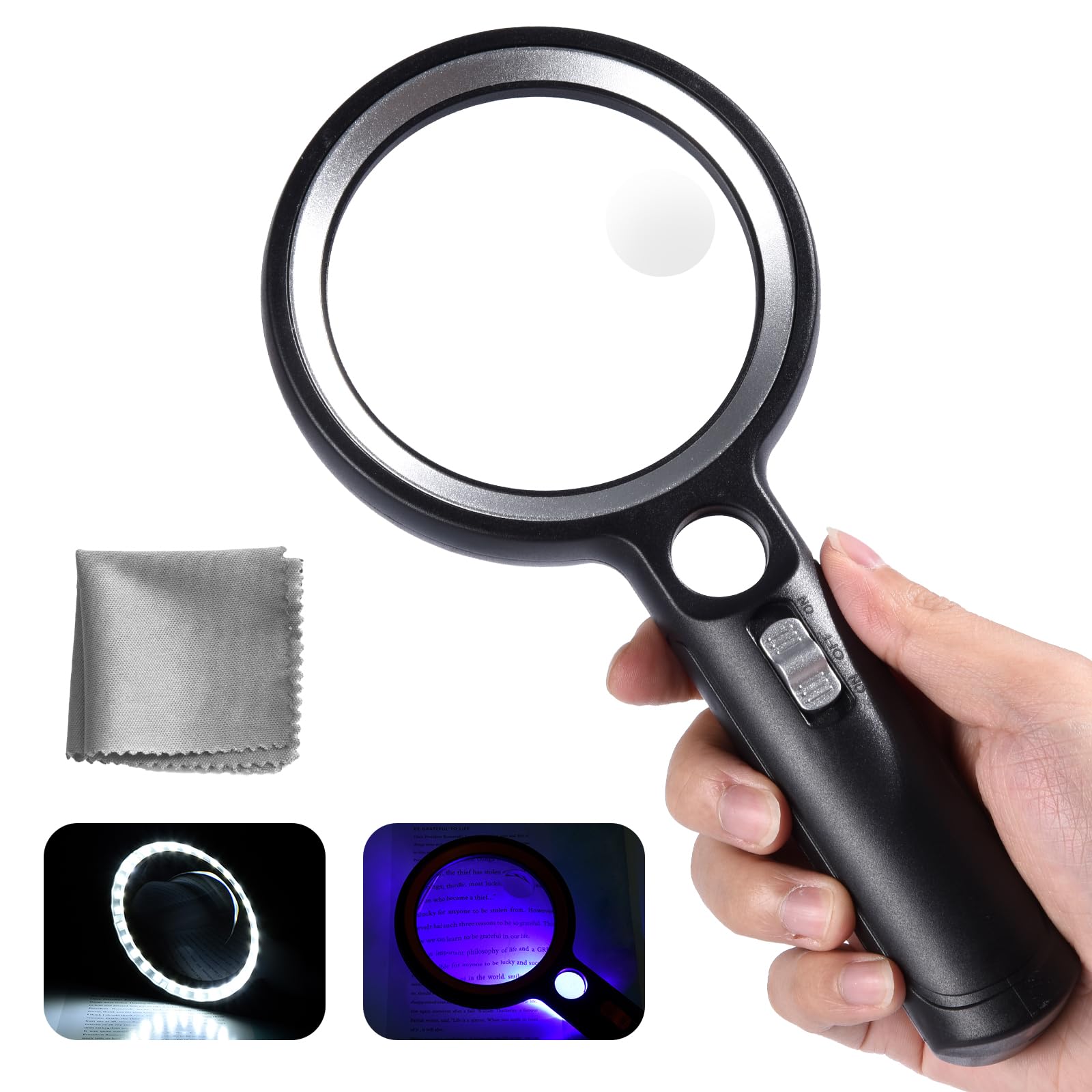 Magnifying Glass with Light, Reading Magnifier with Light, Reading Magnifier with 31 LED Light, Hand Magnifying Glass, 2 Modes, Large Magnifying Glass with Light for Seniors, Children, Jewelers,