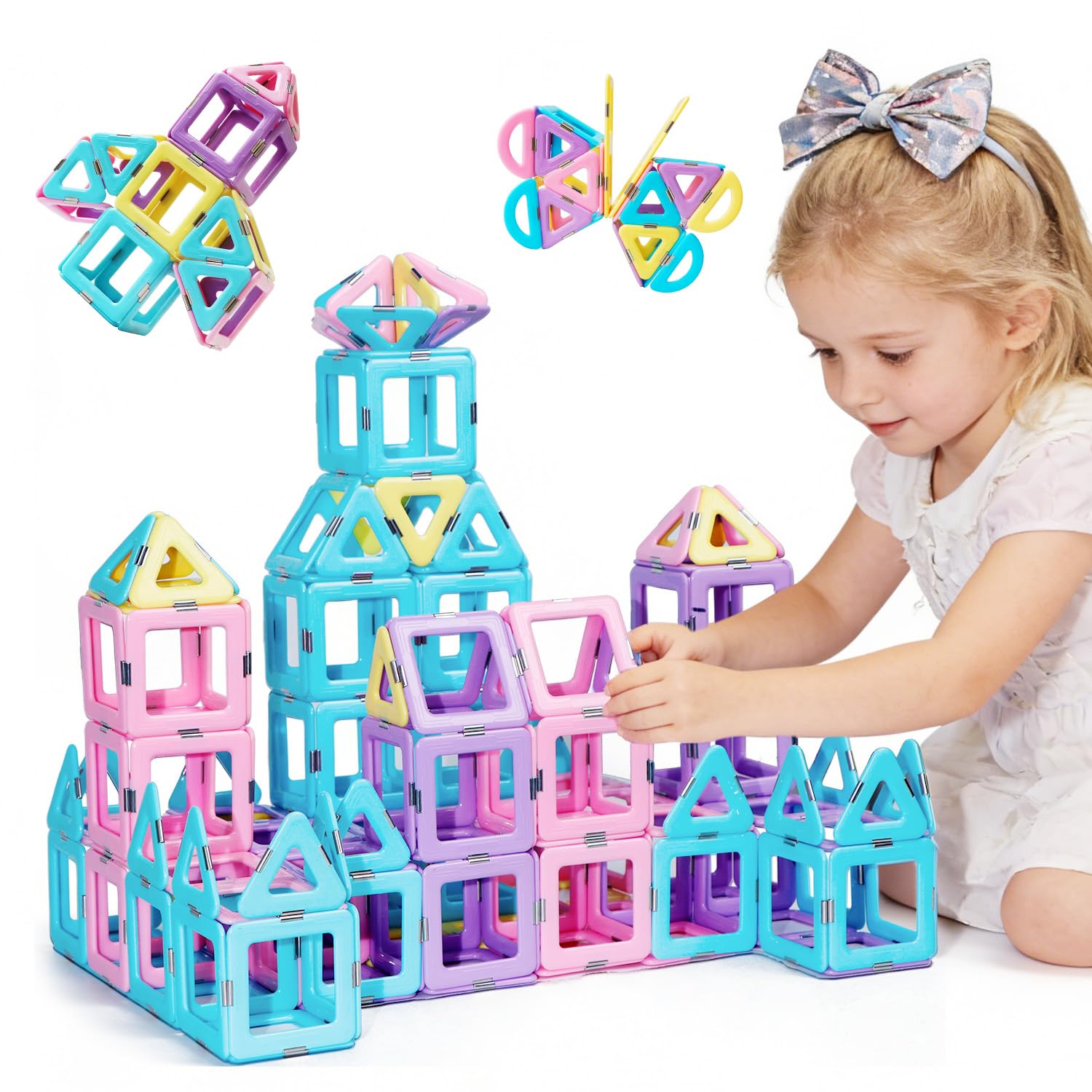 Magblock Magnetic Building Blocks, Magnetic Tiles STEM Educational Construction Toys for Kid Toddlers Gift for Age 3 + Year Old Boys Girls 52 PCS