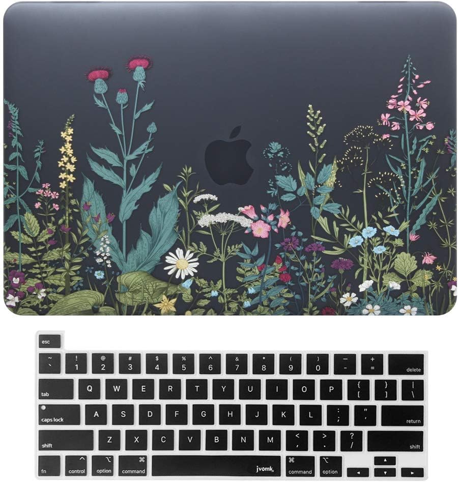 MacBook Pro 13 Inch Case 2020 Release A2251 A2289 Hard Case Shell Cover & Keyboard Cover with Touch Bar and Touch ID for Apple 13 inch MacBook Pro Case (Herbal Flower Black)