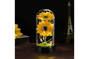 QUELIEN Sunflower Gifts for Women, Enchanted LED Sunflower Lamp, Artificial Sunflower in Glass Dome, Eternal Sunflower Gifts for Women on Mother's Day Anniversary Birthday Christmas