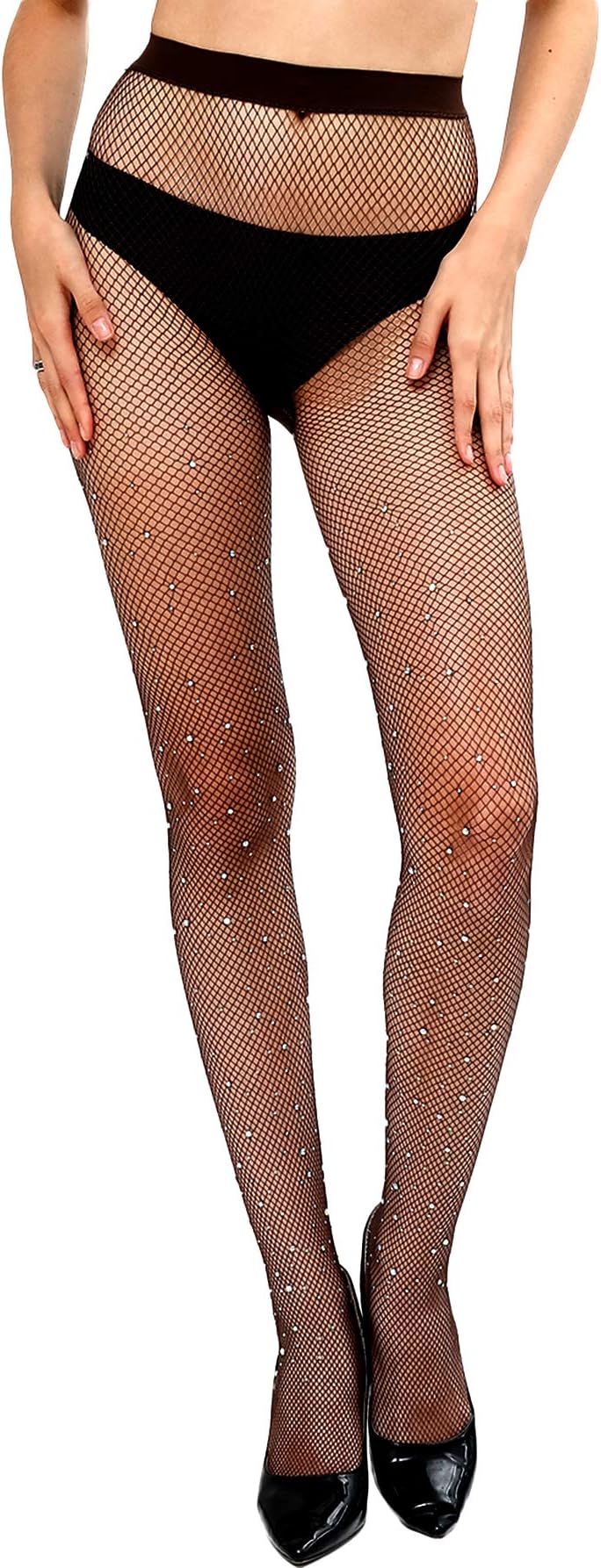 Women’s Fishnet Stockings Sparkle Glitter Rhinestone Pantyhose Tights One Size