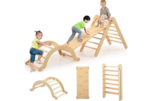SoBigFeiji 7 in 1 Pikler Triangle Set for Kids' Early Learning, Wooden Montessori Foldable Toddler Climbing Toys Set with Arch, Ramp, and Climbing Triangle | Indoor Outdoor Playground Climbing Toys