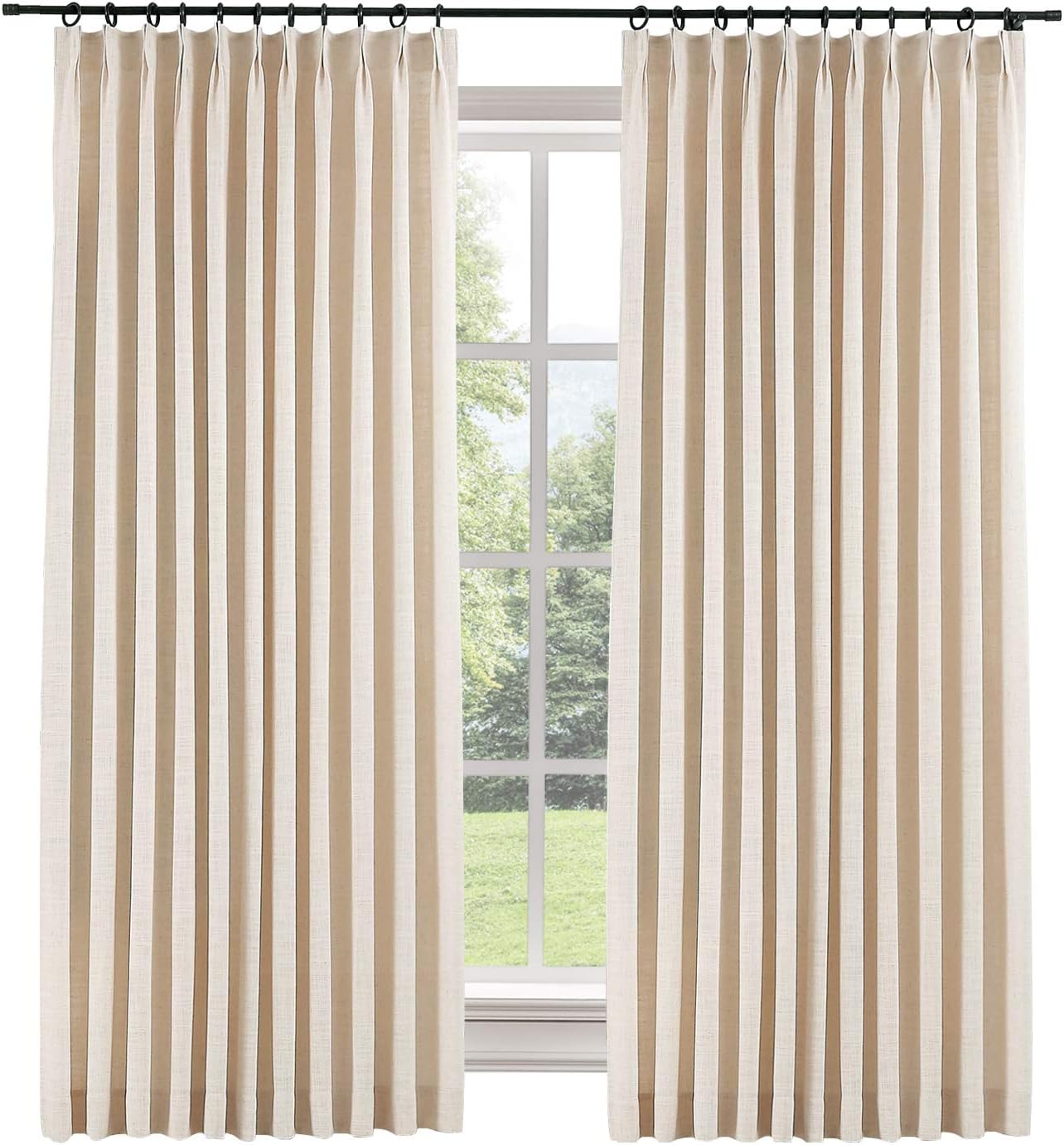 ChadMade 50" W x 84" L Polyester Linen Drape with Blackout Lining Pinch Pleat Curtain for Sliding Door Patio Door Living Room Bedroom, (1 Panel) Sand Beige Tallis Collection