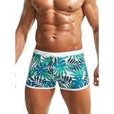 MIZOK Mens Quick Dry Square Leg Swim Shorts Boxer Brief Beach Swimsuit Trunk
