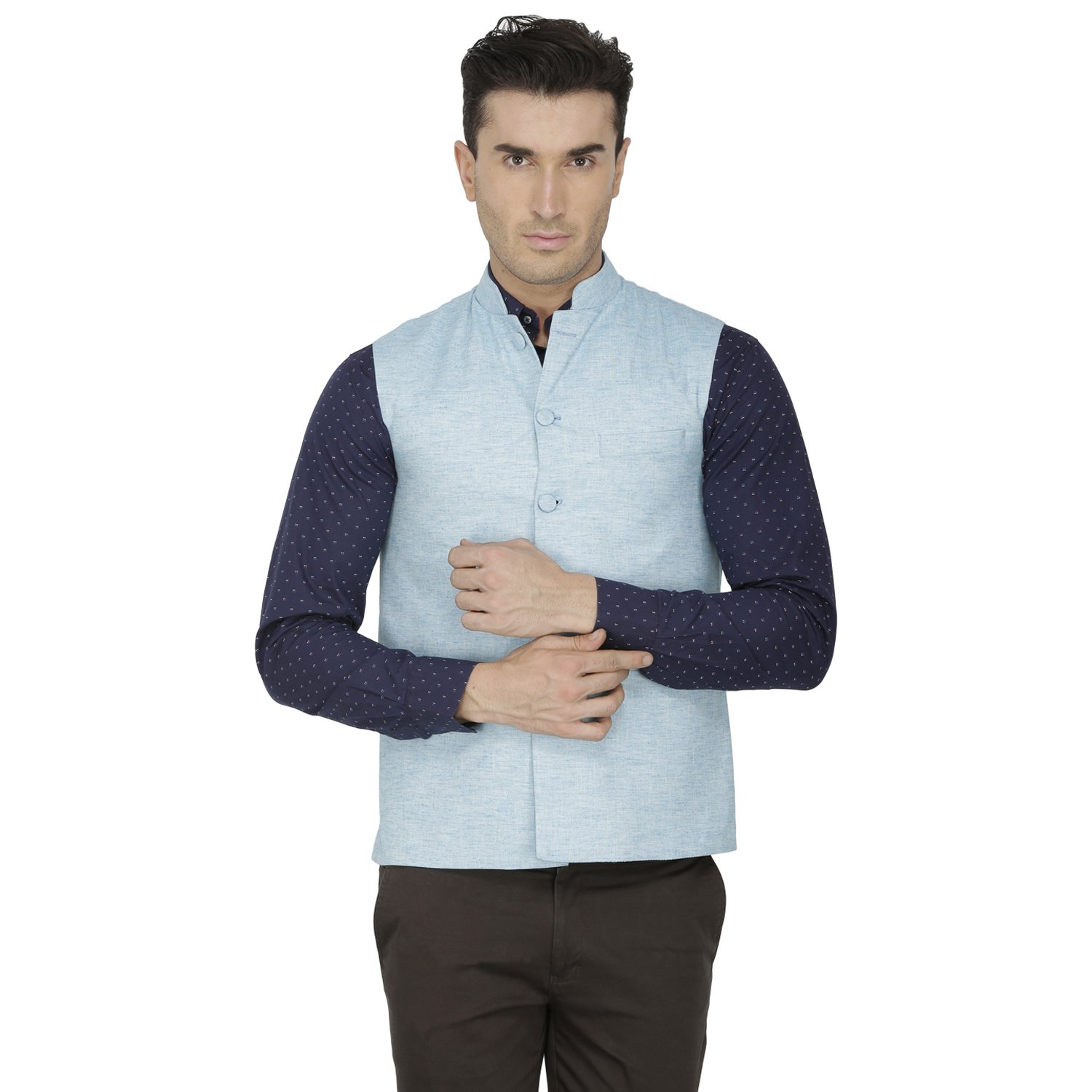 inspire light blue linen modi jacket