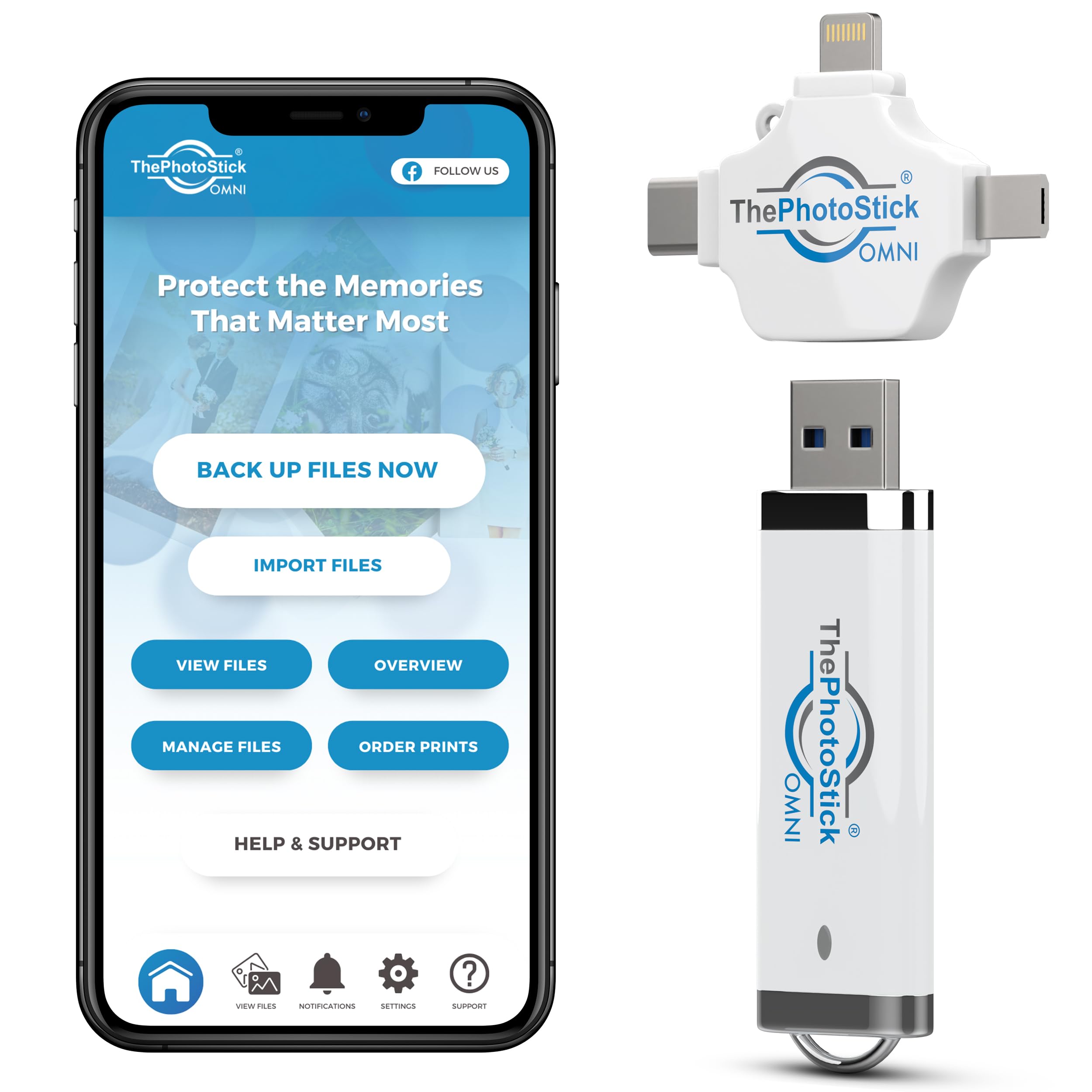 ThePhotoStick® Omni 64GB USB Flash Drive & Memory Stick – Photo & Video Backup for iPhone, Android, Mac & PC – Multiport Connection to Easily Store & Transfer Files