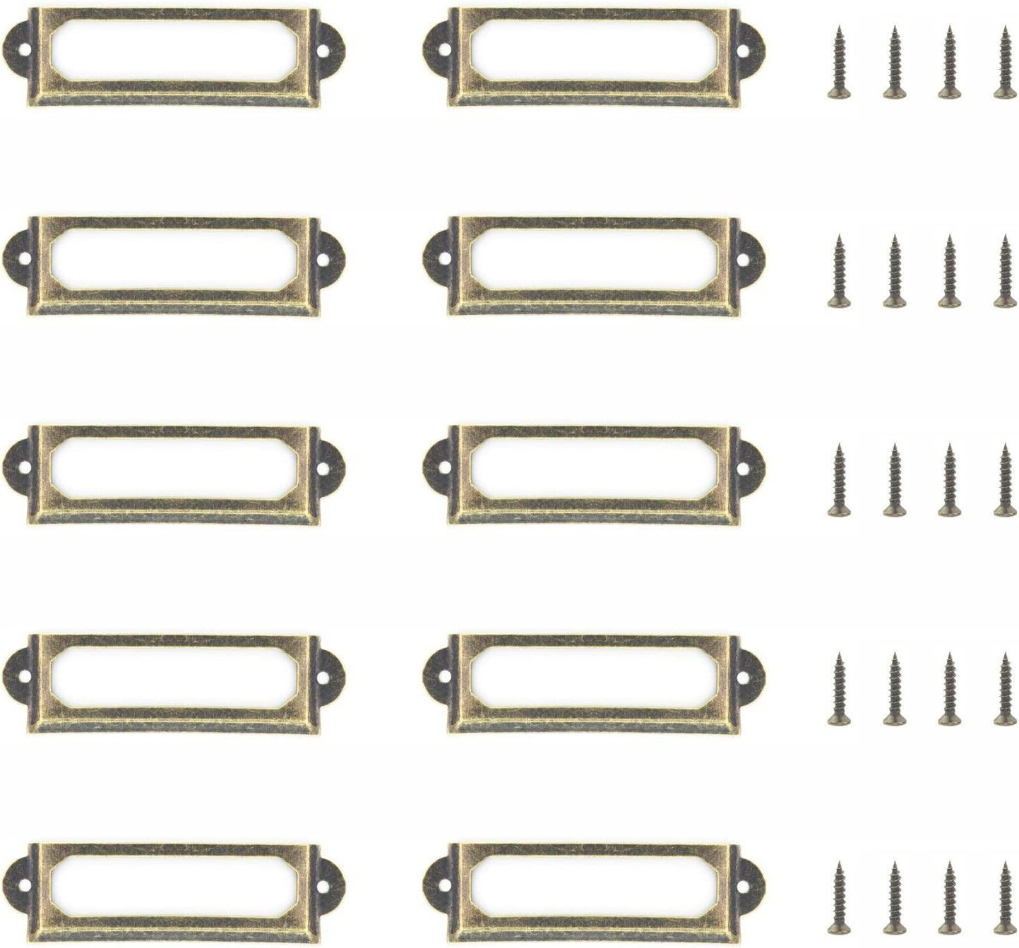 Pingranso 50Pcs Label Card Frame Holder Bookcases Shelf Drawer Cabinet 60 x 17mm Antique Bronze Iron
