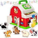 Montessori Toys for 1 2 3 Year Old Boys Girls, Musical Barn Farm Animal set for Toddler, Shape Sorting Educational Toy for Baby 12-18 Month, Learning Fine Motor Skills, Christmas Birthday Easter Gifts