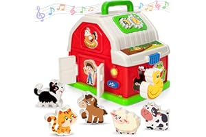 KIZZYEA Montessori Toys for 1 2 3 Year Old Boys Girls, Musical Barn Farm Animal set for Toddler, Shape Sorting Educational Toy for Baby 12-18 Month, Learning Fine Motor Skills, Christmas Birthday Easter Gifts