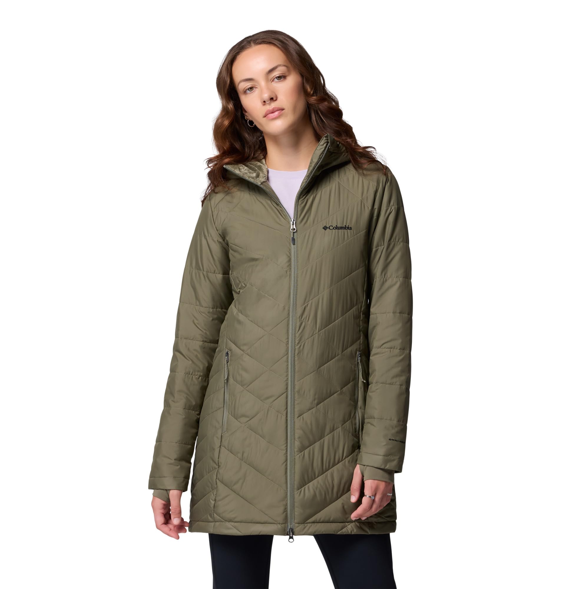 Photo 1 of Columbia Womens Heavenly Long Hooded Puffer Jacket, Stone Green, Medium